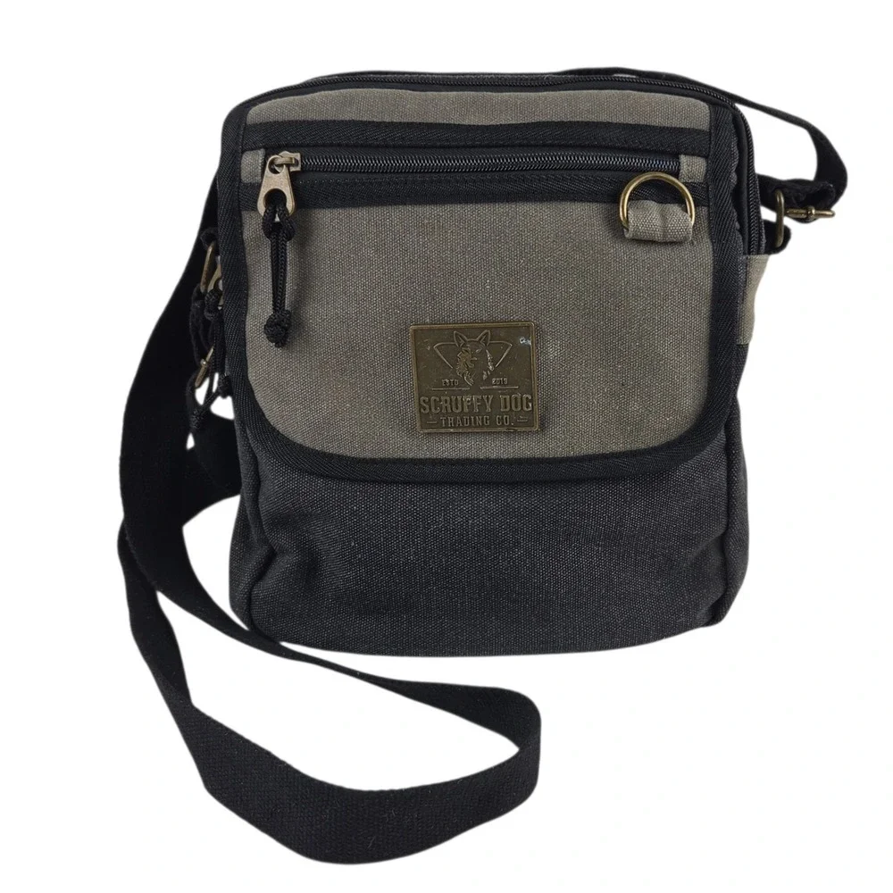 Scruffy Dog Trading Co Crossbody Small Messenger Bag Black Grey Canvas Rugged